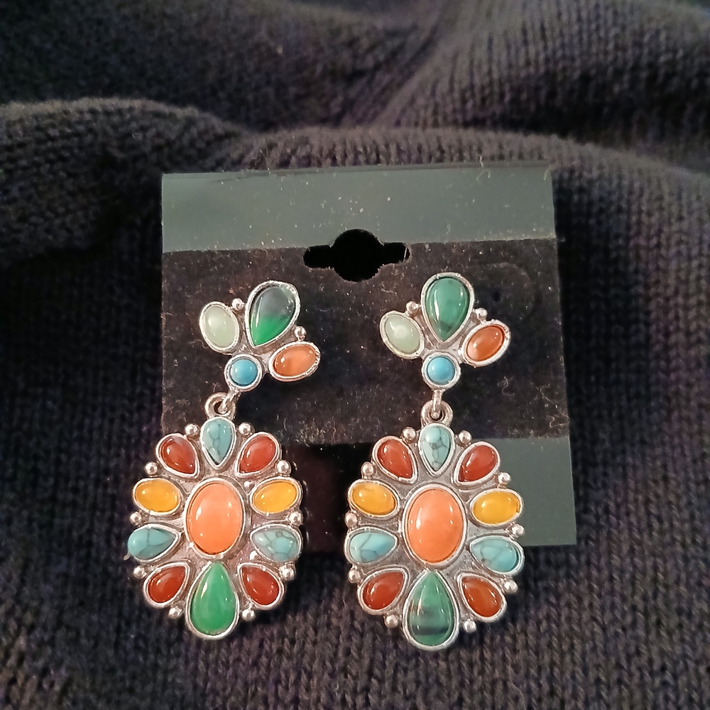 Multicolor Gemstone Floral Earrings